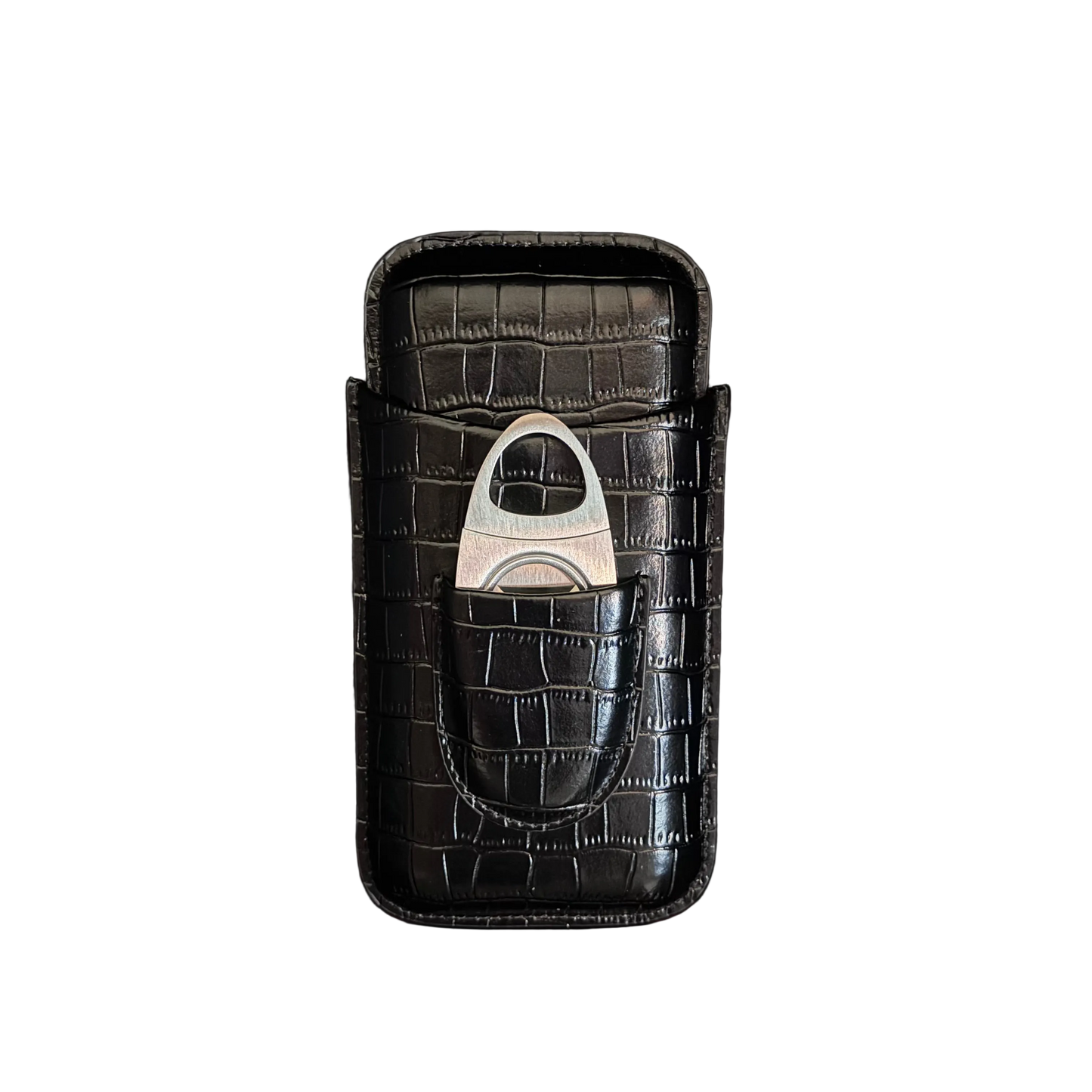 Black Crocodile Cigar Case with Cutter