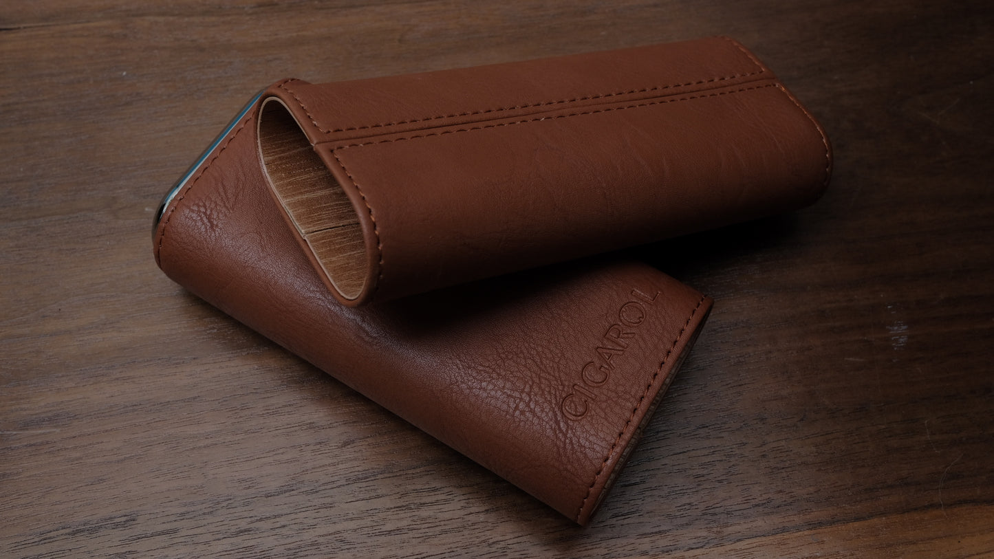 Cigarol Brown Metal Top Cigar Case
