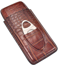 Brown Aligator Cigar Case with Cutter