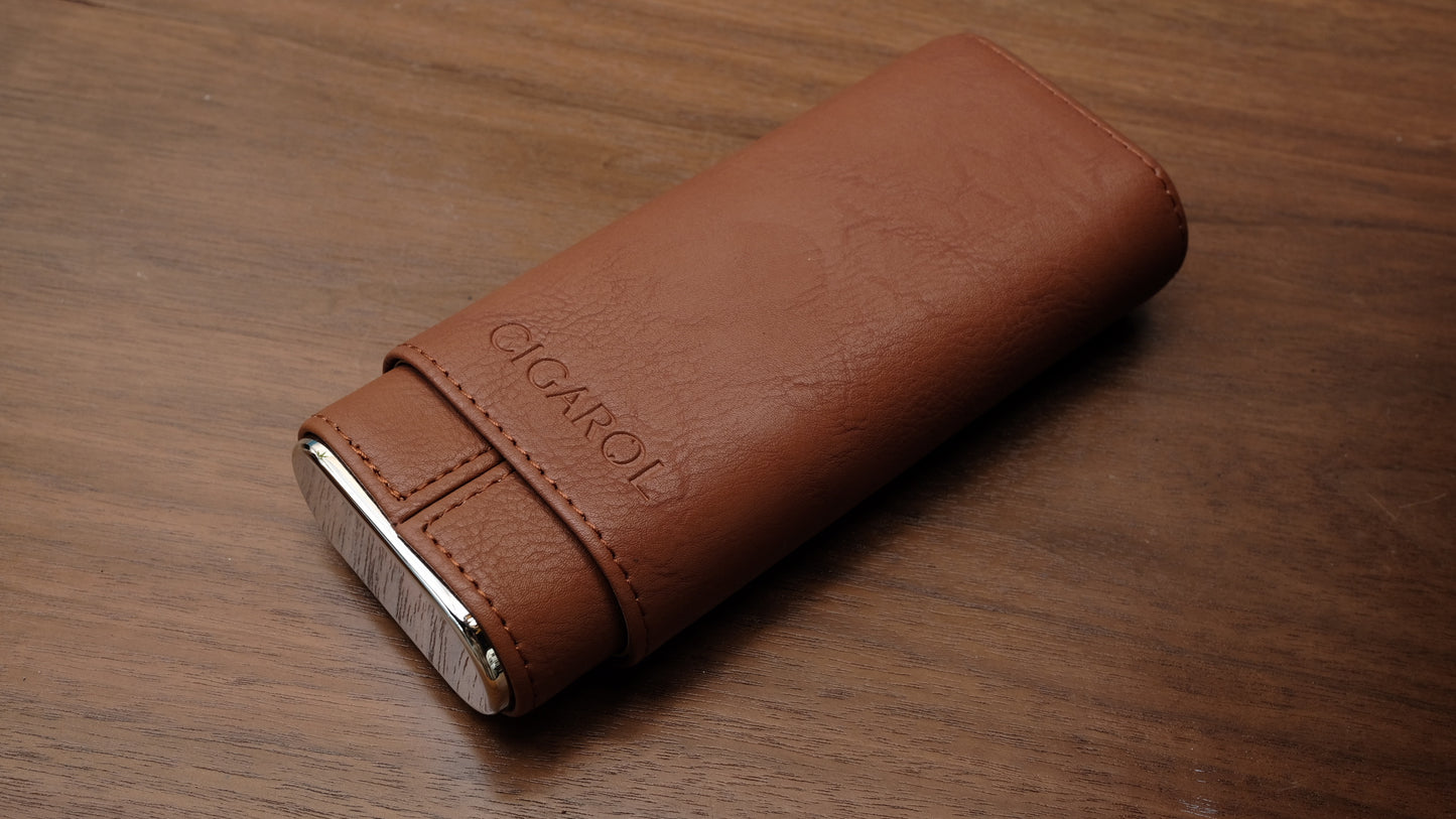 Cigarol Brown Metal Top Cigar Case